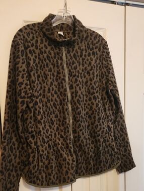 Old Navy Olive and Black Leopard Teddy Jacket